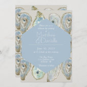 水彩カキ結婚ーの – ライトブルー 招待状 (正面/裏面)