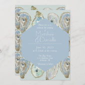 水彩カキ結婚ーの – ライトブルー 招待状 (正面/裏面)