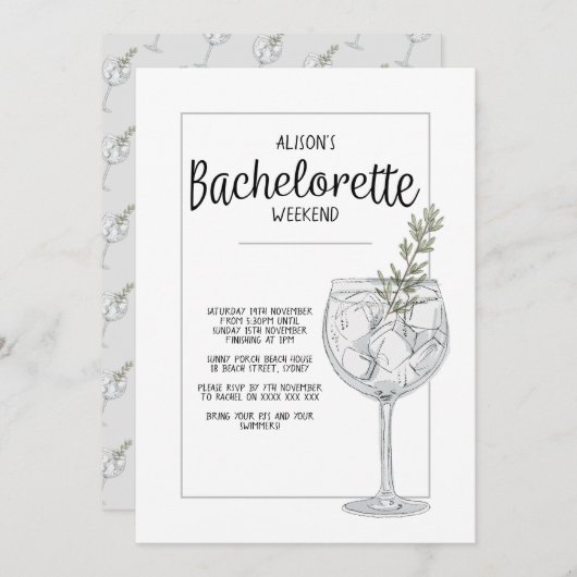 水彩カクテルをテーマにしたバチェロレッテ 招待状 (正面/裏面)