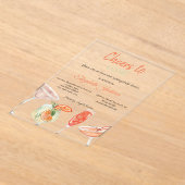 水彩カクテルストライプのブライダルシャワー アクリル招待状 (レイダウン)