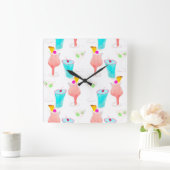 水彩カクテルドリンクパターンバーテンダー スクエア壁時計 (ホーム)