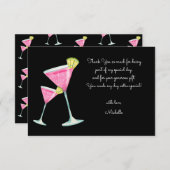 水彩カクテルバースデーパーティブラック サンキューカード (正面/裏面)