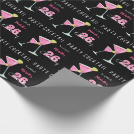 水彩カクテルバースデーパーティブラック ラッピングペーパー