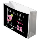 水彩カクテルバースデーパーティブラック ラージペーパーバッグ (正面アングル)