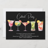 水彩カクテルバースデーパーティブラック 招待状 (正面)