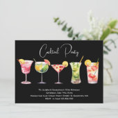 水彩カクテルバースデーパーティブラック 招待状 (スタンド正面)