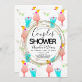 水彩カクテルパターンカップルのシャワー侵入者 招待状 (正面/裏面)