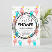 水彩カクテルパターンカップルのシャワー 招待状 (スタンド正面)
