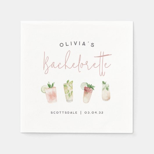 水彩カクテルパーソナライズドバチェロレッテ スタンダードカクテルナプキン (正面)