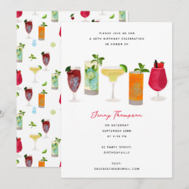 水彩カクテルパーティードリンクバースデーパーティー 招待状