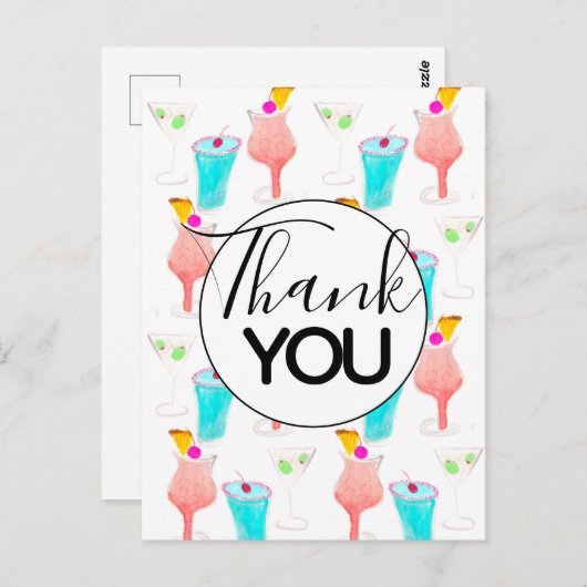 水彩カクテルマルガリータパターンありがとうござる ポストカード (正面/裏面)