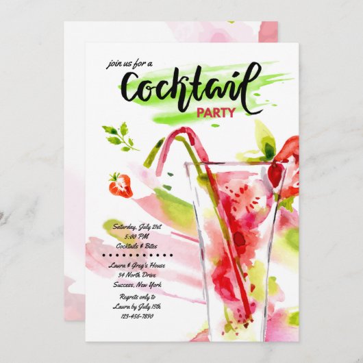 水彩カクテル招待状 招待状 (正面/裏面)