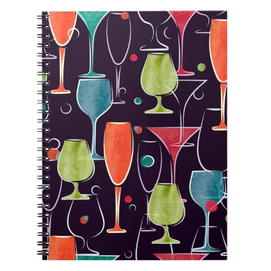 水彩カクテル、カラフルヴィンテージパターン。 ノートブック (正面)