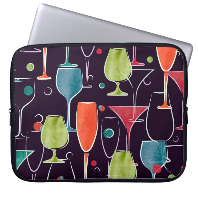 水彩カクテル、カラフルヴィンテージパターン。 ラップトップスリーブ (正面)