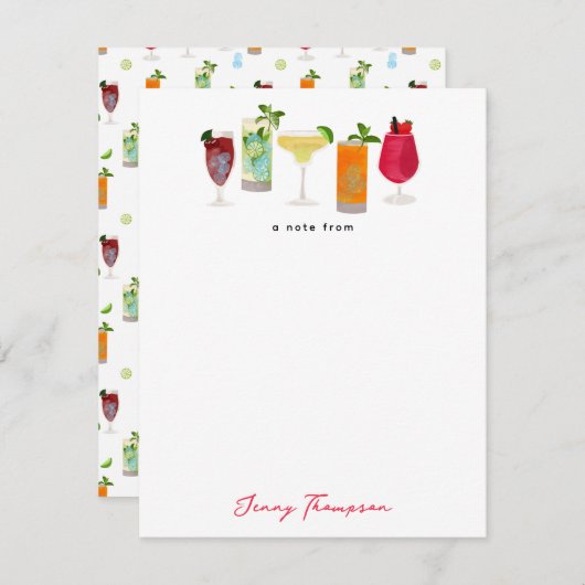 水彩カクテル&パーティードリンクカスタム ノートカード (正面/裏面)