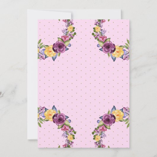 水彩カスケーディングフローラブーケ誕生日パーティー 招待状 (裏面)