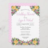 水彩カスケードフローラブーケウェディングシャワー 招待状 (正面/裏面)