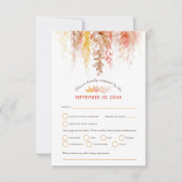 水彩カスケード秋つる植物ブラウン結婚オレンジ 出欠カード