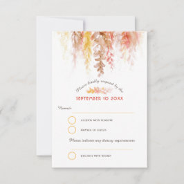 水彩カスケード秋つる植物ブラウン結婚オレンジ 出欠カード