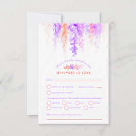 水彩カスケード結婚の紫オレンジピンクRSVP 出欠カード
