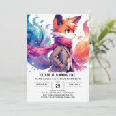 水彩カスタムキツネ誕生日 招待状 (スタンド正面)