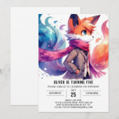 水彩カスタムキツネ誕生日 招待状 (正面/裏面)