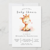 水彩カスタムキリン赤ちゃんシャワー 招待状 (正面)