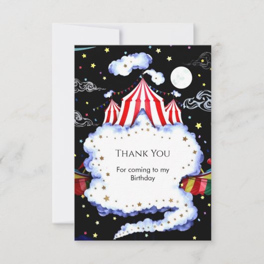 水彩カスタムサーカス誕生日 サンキューカード (正面)