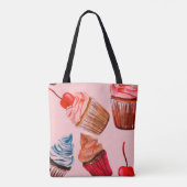 水彩カップケーキのシームレスな背景パターン、 トートバッグ (裏面)