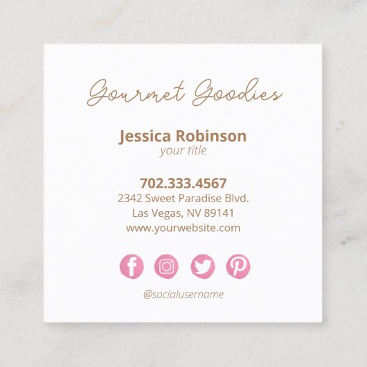 水彩カップケーキベーカリースクエアビジネスカード スクエア名刺 (裏面)