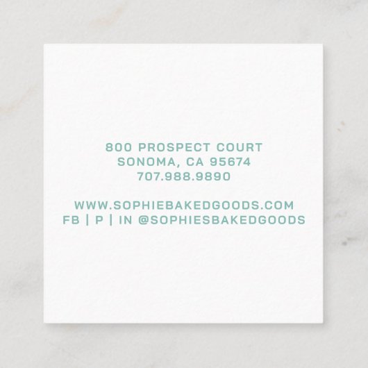 水彩カップケーキロゴベーカーベーカリーパティシシェフ スクエア名刺 (裏面)