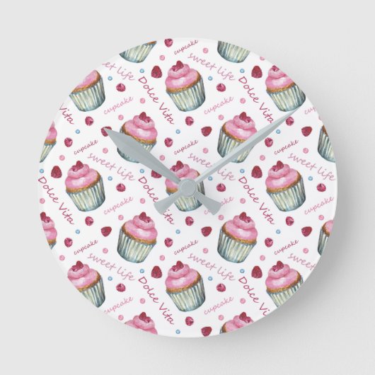 水彩カップケーキ ラウンド壁時計 (正面)