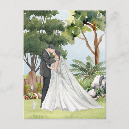 水彩カップル結婚アート ポストカード (正面)