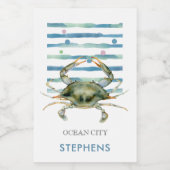 水彩カニビーチハウス海シティフードラベル フードラベル (シングルラベル)