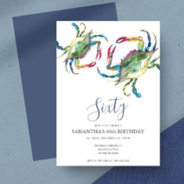 水彩カニ煮沸60誕生日招待状 招待状