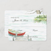 水彩カヌー湖結婚の反応 出欠カード (正面/裏面)