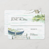 水彩カヌー湖結婚の反応 出欠カード (正面/裏面)