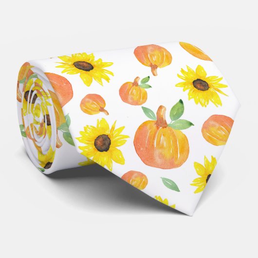 水彩カボチャとヒマワリ ネクタイ (ロール)