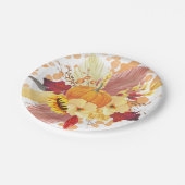 水彩カボチャとフローラ感謝祭 ペーパープレート (アングル)