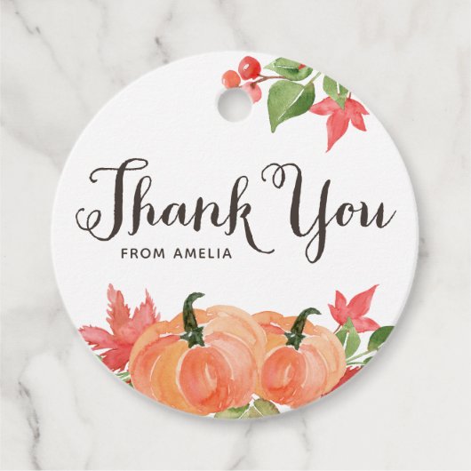 水彩カボチャとメープル葉ズに感謝 フェイバータグ (正面)