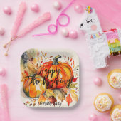 水彩カボチャと紅葉感謝祭 ペーパープレート (パーティー)