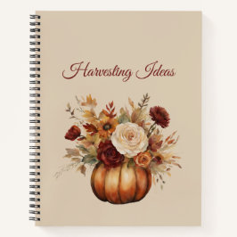 水彩カボチャと花の収穫アイディア- ノートブック