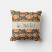 水彩カボチャのパッチ"ようこそ秋" クッション (正面)