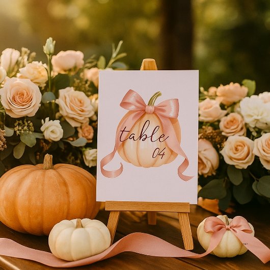 水彩カボチャのピンクボウテーブル番号記号 テーブルナンバー