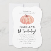 水彩カボチャの最初の誕生日パーティー 招待状 (正面)