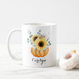 水彩カボチャひまわりパーソナライズされた コーヒーマグカップ