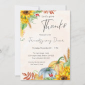 水彩カボチャひまわりフレンドリディナー 招待状 (正面)