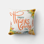 水彩カボチャひまわり幸せな感謝祭 クッション (正面)