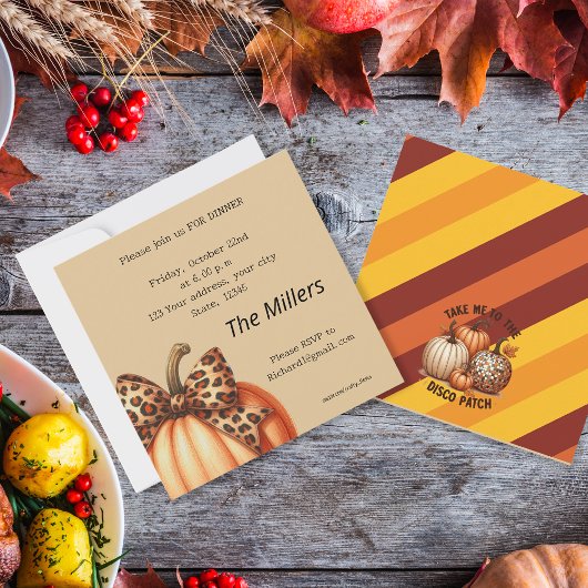 水彩カボチャカラフル感謝祭ディナー 招待状
