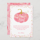 水彩カボチャグリッター秋ガールベイビーシャワー サンキューカード (正面/裏面)
